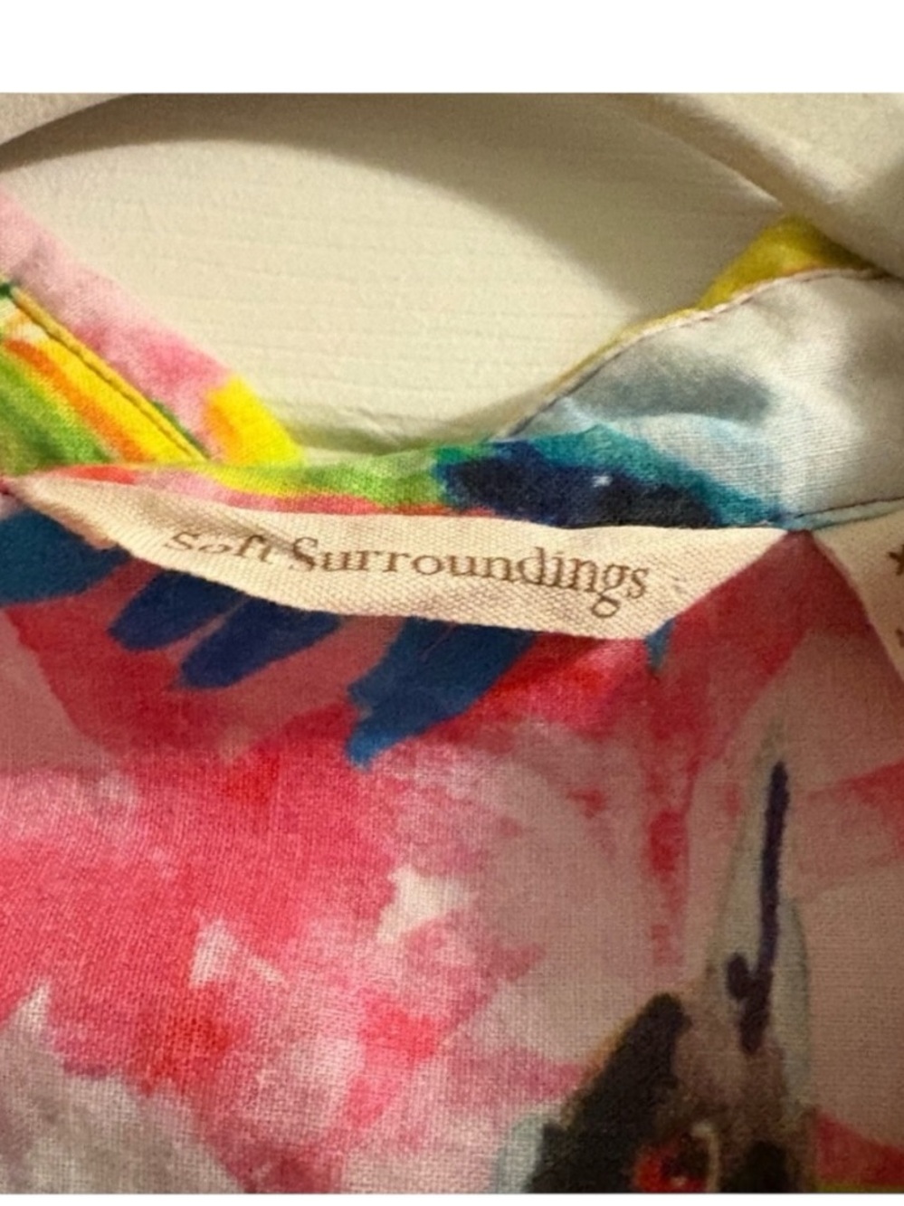 Soft Surroundings XL Tropical Bird Floral Button Front Roll Tab Blouse Colorful - Picture 3 of 13